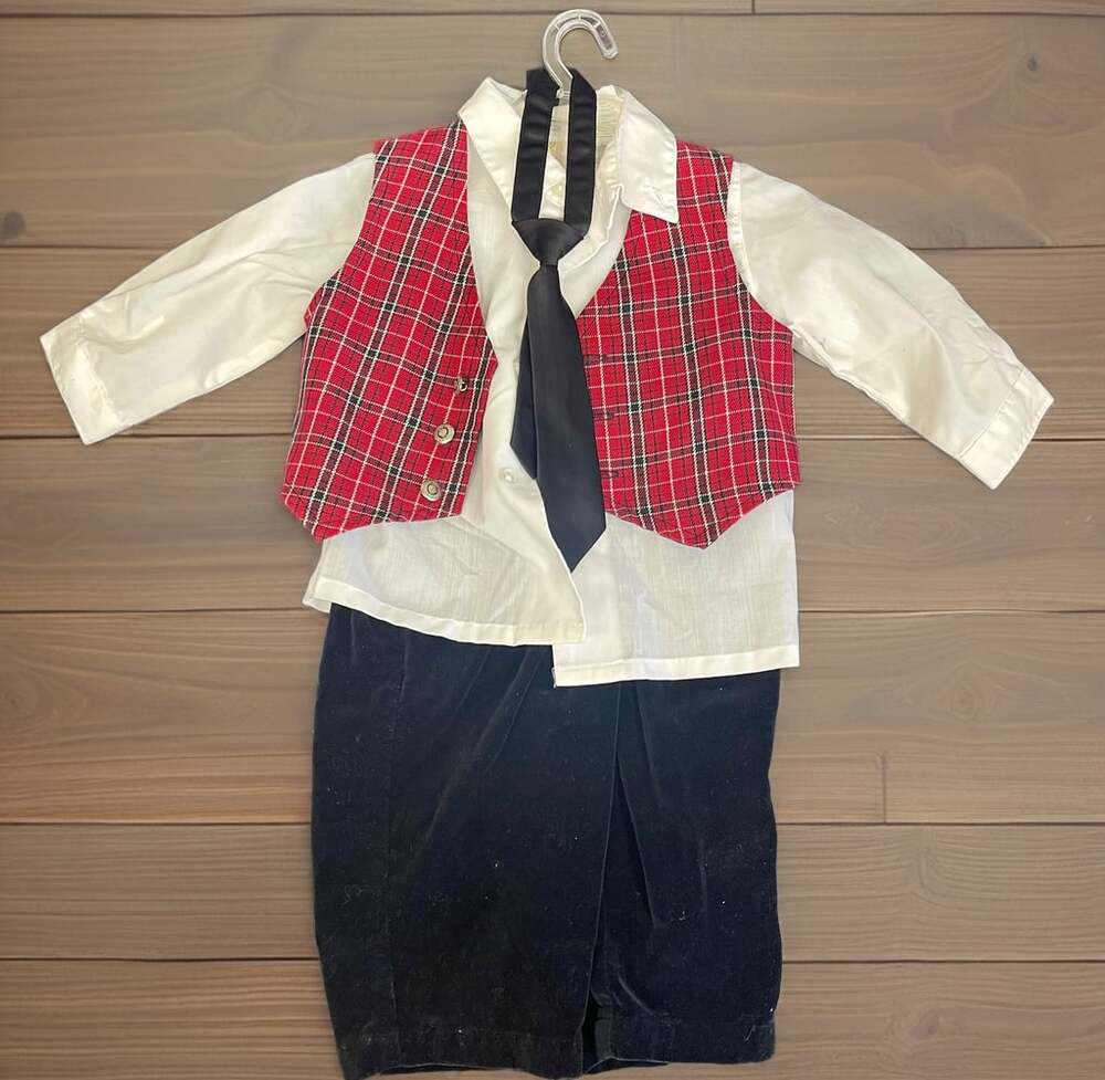 Little Bitty Baby Boy's Red Plaid Vest Set with Gold Buttons